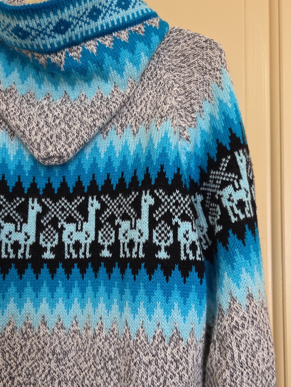 Alpaca Blue Patterned Hooded Women’s Sweater Jacket - Picture 7 of 10